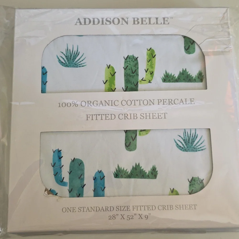 Addison Belle Fitted Crib Sheet Cactus Print 100% Organic Cotton